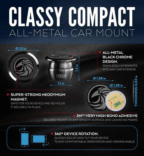 Universal Car Phone Mount Magnetic - All-Metal Car Mount for Smartphone & GPS - Cell Phone Holder for Car Dashboard. +100 to Safeness & Comfort...