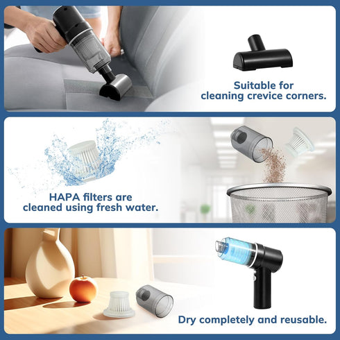 Handheld Car Vacuum Cleaner, Mini Car Vacuum Rechargeable, 9000PA 120W High Power, 2 in 1 Air Duster with LED Light, Portable Vacuum Cleaner for C...