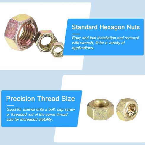 Hex Nuts (9/16"-18) 10Pcs, Carbon Steel Fine Thread Zinc Plated Hexagon Nut Hardware - for DIY Home Repair Machinery, Yellow Zinc...