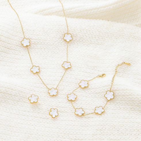 Four Leaf Clover Necklace Bracelet and Stud Set for Women Lucky Flower Gold Plated Jewelry...