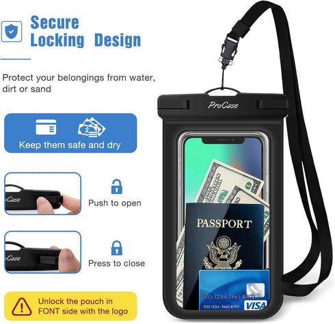ProCase 4 Pack Waterproof Phone Pouch Dry Bag Underwater Case for iPhone 16 15 14 13 12 11 Pro Plus Max Mini Xs XR X 8 7, Galaxy S23 S22 S21 Ultra...