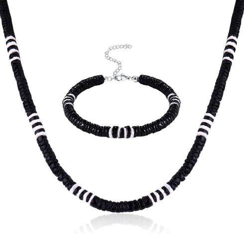 JOERICA Puka Shell Necklace for Men Women Sea Shell Surfer Necklace and Bracelet Set with Clam Chip Coconut Beads Pookah Shells Choker Necklace an...