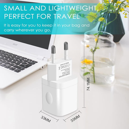 European Travel Plug Adapter Charger for iPhone Samsung Android Phone,International Power Adaptor with 2 Charger Port USB, EU Wall Charging Block ...