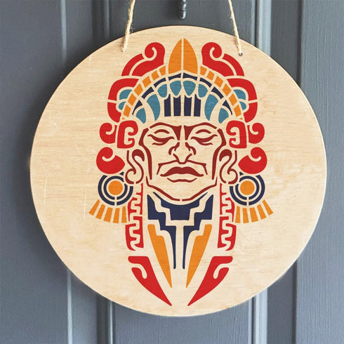 FINGERINSPIRE Mayan Face Stencil 8.3x11.7" PET Tribal Themes Painting Stencils Reusable Aztec Mexico Face Drawing Stencils Wall Hollow Out Sprayin...