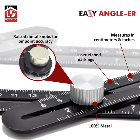Easy Angle-ER Heavy Duty Template Tool- Ultimate Multi Angle Ruler- for Measuring Angle - Premium Metal Alloy Angle Tool- Adjustable Knobs for Pre...