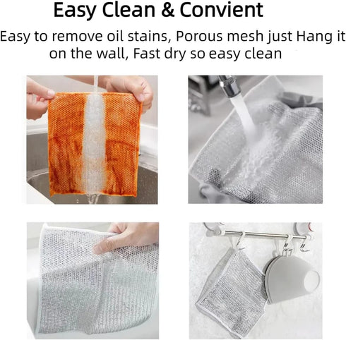 Non-Scratch Wire Cleaning Dishwash Dishcloth, Kitchen Washcloths for Washing Dishes, Multipurpose Wire Dishwashing Rag for Wet and Dry(10PCS)(Doub...