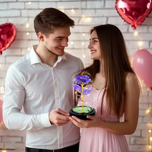 Childom Birthday Gifts for Women,Christmas Flowers Gifts for Her,Women,Mom,Wife,Grandma,Light Up Rose in Glass Dome,Colorful Purple Flowers for Ch...