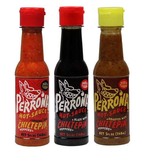 La Perrona Hot Sauce Variety | Chiltepin, Roasted and Black | 5 Ounce Bottles | Handmade | Salsa Picante 3 Pack...