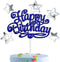 Blue Happy Birthday Cake Topper with 5 Silver-Gold Double Sided Stars Stars...