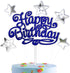 Blue Happy Birthday Cake Topper with 5 Silver-Gold Double Sided Stars Stars...