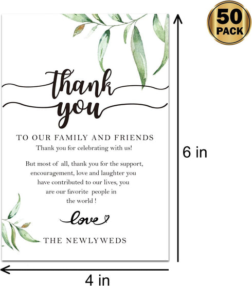 Giftideaworkshop 50 Wedding Reception Thank You Cards - Greenery Thank You Table Place Setting Cards-Great Addition to Your Table Centerpiece, Pla...