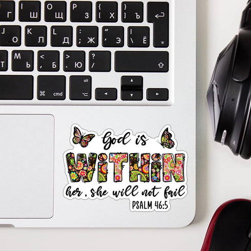 (3 pcs) God is Within Her She Will Not Fail Sticker Christian Bible Verse Jesus Vinyl Decal Inspirational Quotes Stickers for Books Laptops Phonec...