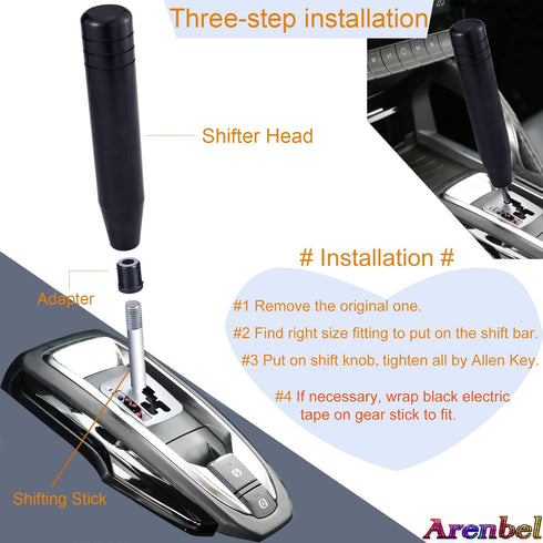 Arenbel 7" Polished Aluminum Car Gear Stick Lever Shift Long Handle Weighted Shifter Knob Fit Most Manual Automatic Vehicles, Black...