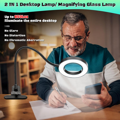 10X Magnifying Glass with Light, Clip on Mganifier with Light, 48 LED Desk Magnifying Glass wtih Clamp, 3 Modes Dimmable Magnifying LED Lamps for ...