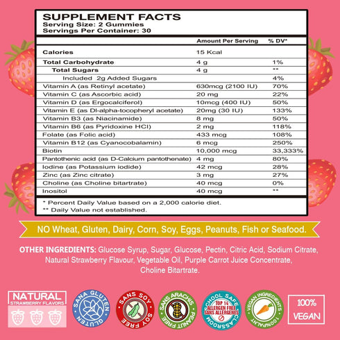Biotin 10000mcg Hair Growth Gummies - Vegan Biotin Supplement Supports Healthy Hair, Skin and Nails, Non-GMO Hair Vitamin Gummy for Women Men Stra...