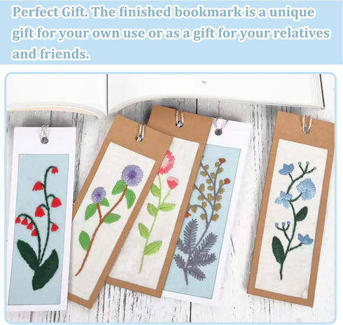 AHANDMAKER Embroidery Bookmark Set, Floral Plant Stamped Embroidery Bookmark for Starter Adults DIY Counted Cross Stitch Kit with Needle Tassel Ca...