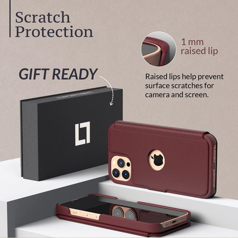 LUPA Legacy Compatible with iPhone 12 Pro Max Case Wallet, Case with Card Holder for Men and Women, Faux Leather Flip Case, Luxury Cover, Burgundy...