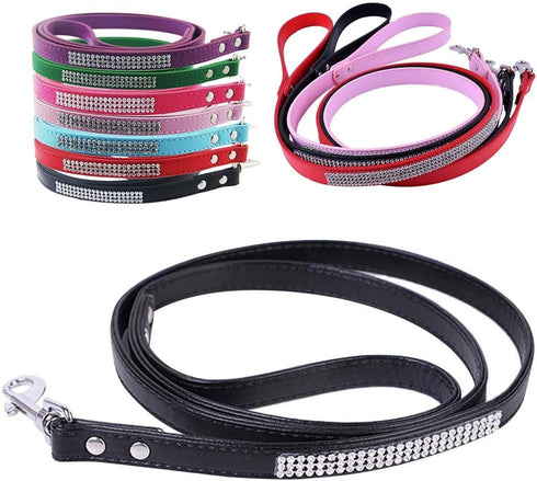 Scicalife PU Leather Dog Leash Training Walking Pet Leash Products Colorful Walking Leashes with Sparkly Studded Rhinestone for Cats or Dogs (Blac...