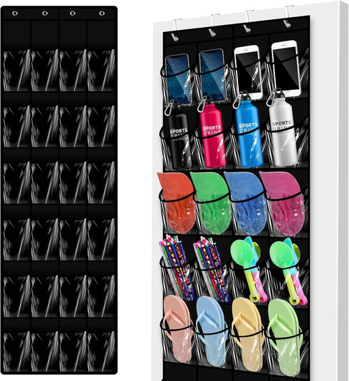 24 Pockets Hanging Shoe Organizer Large Clear Pockets Over the Door Pantry Organizer Shoe Holder for Back of Door Hanging Shoe Bag for Closet Wate...