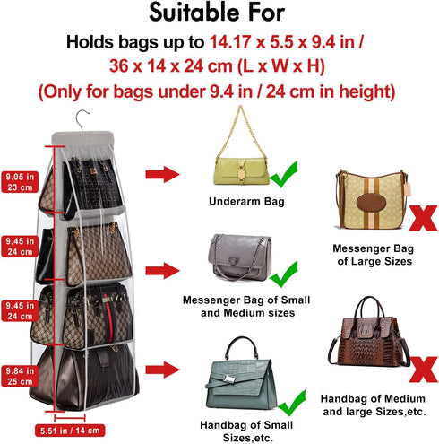 Lirex Handbag Hanging Purse Organizer for Closet, 8 Pocket Handbag Storage Organizer Hanger Oxford Cloth Closet Organizer for Family Closet Bedroo...