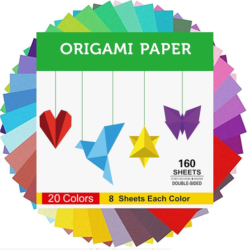 160 Sheets Origami Paper Double Sided for Arts & Crafts 20 Vivid Colors - 6 x 6 Inch Square Easy Fold Paper for Beginner...