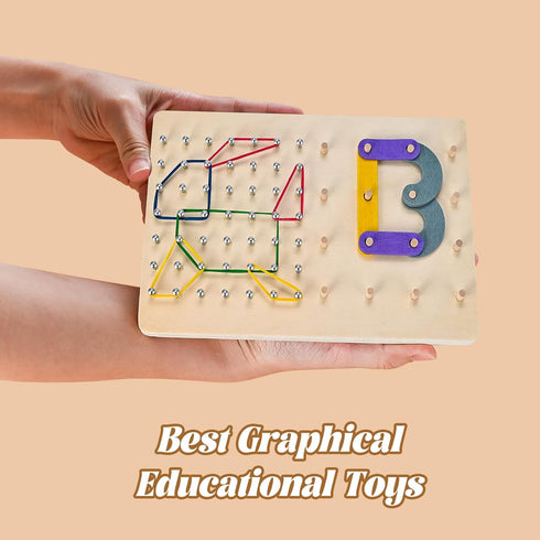 Wooden Geoboard with Rubber Bands, Wooden Letter Number Construction Puzzle, Montessori Graphical Mathematical Educational Toy, Brain Teaser STEM ...