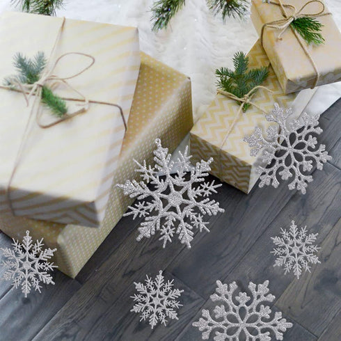 36 Pack Silver Snowflake Ornaments Plastic Glitter Snow Flakes Ornaments for Winter Christmas Tree Decorations Size Varies Craft Snowflakes...