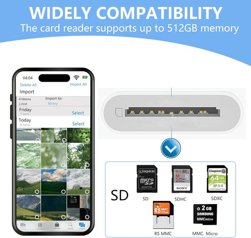 Apple MFi Certified Apple Lightning to SD Card Reader for iPhone, Trail Game Camera Viewer Memory Card Reader for iPhone, SD Card Adapter to iPhon...