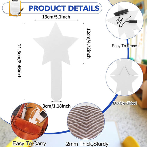 25 Pieces Star Shape Dry Erase Answer Paddles Handheld Double Sided Paddles Mini White Boards Small Dry Erase Board Auction Paddles for Students T...