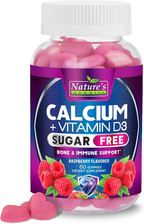Sugar Free Calcium Gummy Bites Plus 400 IU Vitamin D3, Bone Health & Immune Support, Supports Bone Strength - Chewable Calcium Nutrition Supplemen...