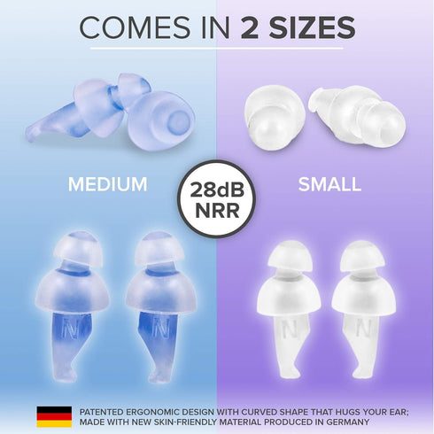 Ear Plugs for Sleeping by LaloLab | 2 Sizes Comfortable Reusable Noise Cancelling Earplugs for Sleep, Snoring, Travel & Work | Up to 28 dB NRR | C...