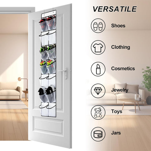 Over The Door Shoe Organizer, 14 Large Mesh Pockets Hanging Shoe Rack for Closet Organizers and Storage, White, 2-pack (white)...