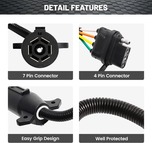 Oyviny 7 Way Blade to 4 Way Flat Trailer Adapter, Single-Function 7 Way Round to 4 Pin Trailer Wiring Connector 11.6 Inches...