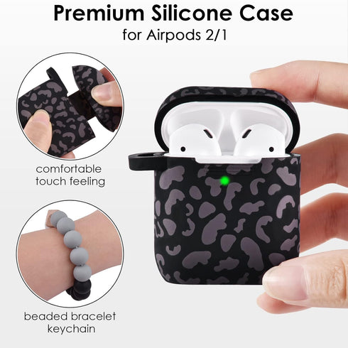 Filoto Compatible with Airpod 2nd Generation Case,Cute1&2 Case Cover for Women, Silicone Protective Case with Bracelet Keychain(Leopard Black)...