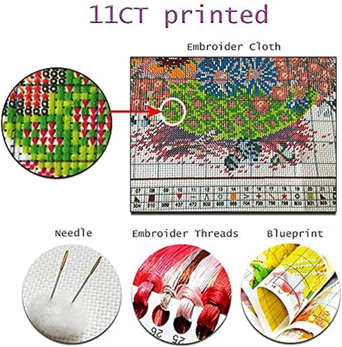 Rosyfoxes Cross Stitch Kits Stamped Full Range of Embroidery Starter Kits for Beginners DIY 11CT 3 Strands - Birds by The River 34×55cm...