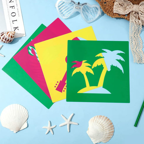 24 Pieces Summer Stencils for Kids 8 Inches Drawing Stencils Chalk Stencils Large Washable Aloha Themed Primary Shape Template for Kids Toddlers P...