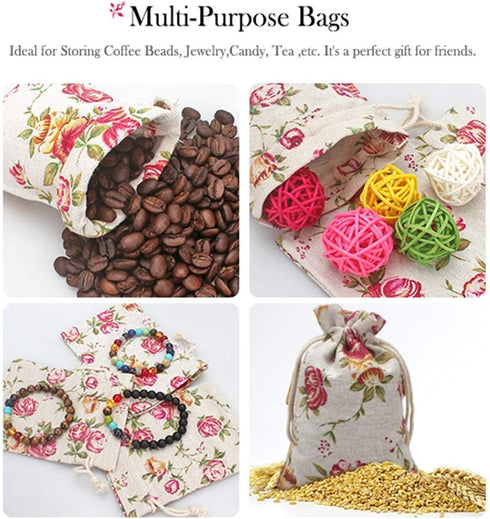 24 Pack Rose Double Drawstring Burlap Bags Gift Burlap Favor Bag Reusable Linen Bags Jewelry Pouches Sacks for Wedding Party, 5.5"x 4", Presents F...
