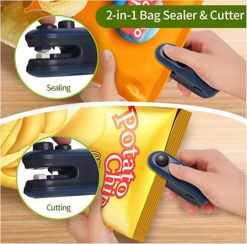 Mini Bag Sealer, Rechargeable 2 in 1 Bag Sealer Heat Seal with Cutter, Portable Bag Resealer for Chip Bags, Plastic Bag Sealer Machine for Snacks ...