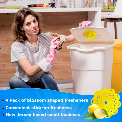 Bin Blossoms: 4-Pack Citrus Fresh Peel & Stick Air Freshener, Trash Can Odor/Smell Neutralizer, Diaper Pail Odor Control, Garbage Bin & Trash Deod...
