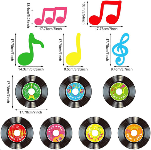 Sumind 30 Pcs 1950's Rock and Roll Music Party Sock Hop Decorations Vinyl Record Note Cutout Wall Decor Sign with Hanging Swirls Ceiling Decor for...