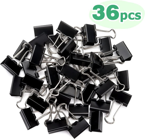 ZZTX Black Binder Clips Paper Clamps Clips Small Size, 1.0 Inches, 36 Pack...