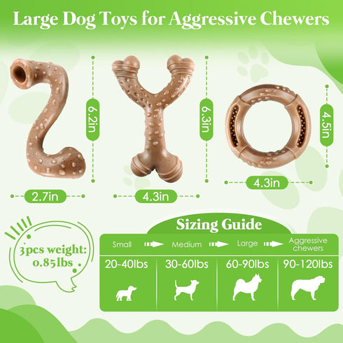 Dog Toys for Aggressive Chewers: 3 Packs Tough Dog Toy - Dog Toys for Large - Dog Chew Toys...