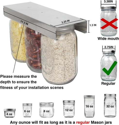 Mason Jar Organizer, Canning Rack for 4 8 12 16 24 32 64 oz, Under Cabinet and Pantry Food Storage Hanger Accessories(2Pcs-Regular-Long)...