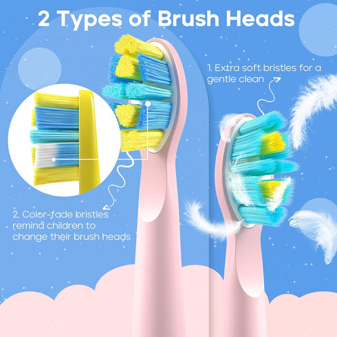 SEAGO Kids Electric Toothbrush, Sonic Soft Bristle Rechargeable Toothbrushes with DIY Stickers, 5 Modes, Includes 4 Replacement Brush Heads, Ages ...
