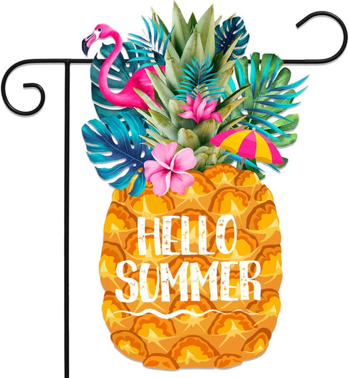 Hello Summer Pineapple Garden Flag Tropical Flamingos Double Sided Outside Pineapple Yard Flag Holiday Party Yard Outdoor Decoration...
