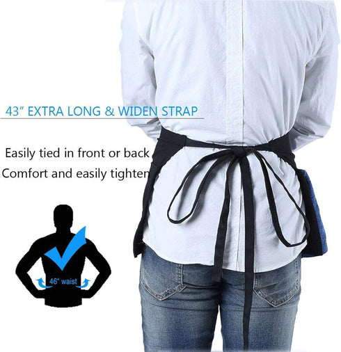 BOHARERS Waist Apron with 3 Pockets - Black Waitress Waiter Server Short Aprons...