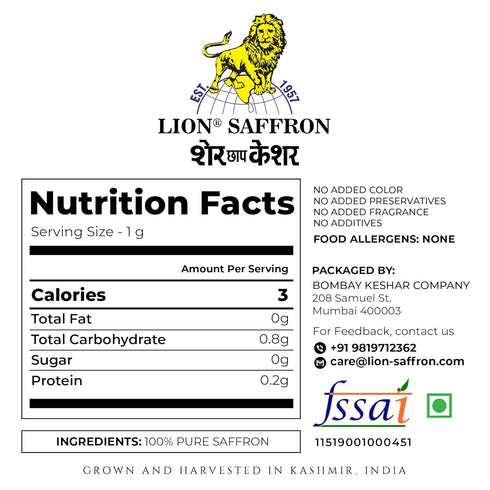 Lion Saffron, 3g, Original Kashmir Lacha Saffron/Kesar/Keshar (Certified Grade A) for Biryani, Beauty, Improved Health and Tilak (VALUE PACK OF 3g...