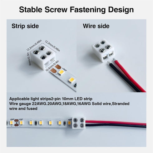15Pack erless LED Strip Connectors 2pin with 32.8ft Wire, Tighten Screw Terminal Blocks 2 Pin 10mm Connector with Screwdriver Wire to LED Tape Con...