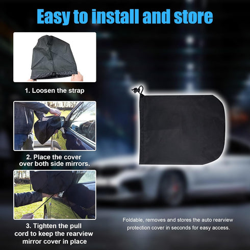 2PCS Car Side Mirror Snow Cover, Waterproof Auto Rearview Protector with Drawstring, Frost Guard Mirror Cover Keeps Ice and Snow Off, Universal Ve...