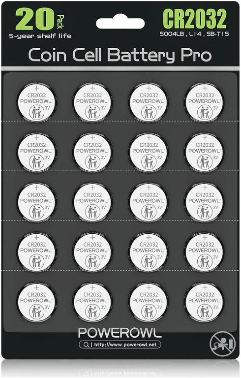 POWEROWL High Capacity CR2032 Battery (20-Pack) 3v Lithium Batteries, 10 Years Leak-Free, Long Lasting Cr 2032......